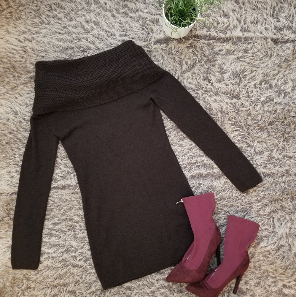 H & M Basic Brown Off Shoulder Sweater Dress